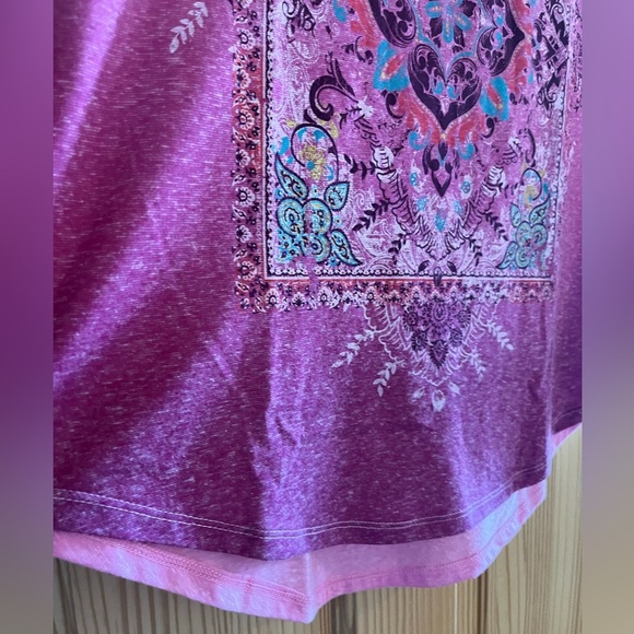 St. John’s Bay‎ Pink and Purple flowered print short sleeve shirt Size Medium - Picture 4 of 5